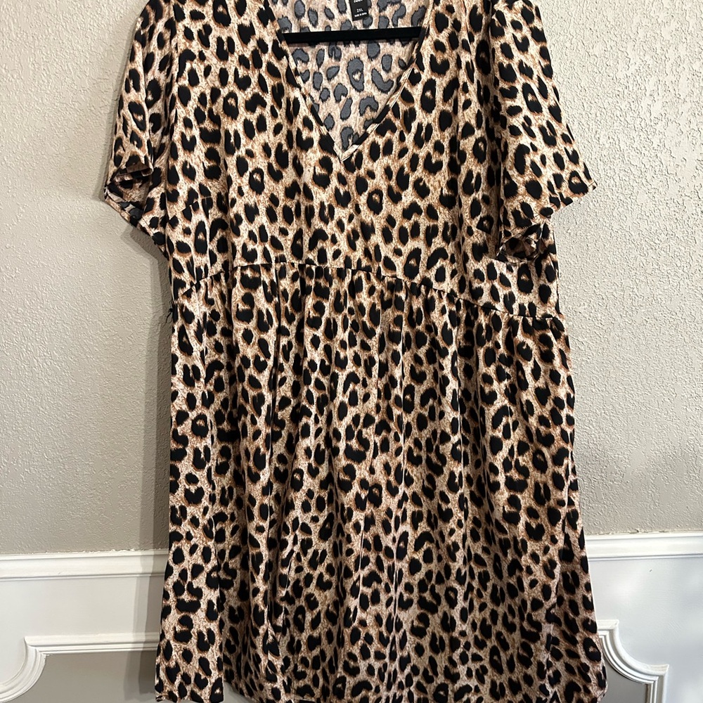 Leopard Print V-Neck Dress